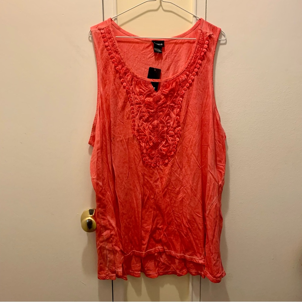 Torrid Coral Pink Crochet Front Keyhole Shark Bite Cotton Tank Top 3 3X 22/24